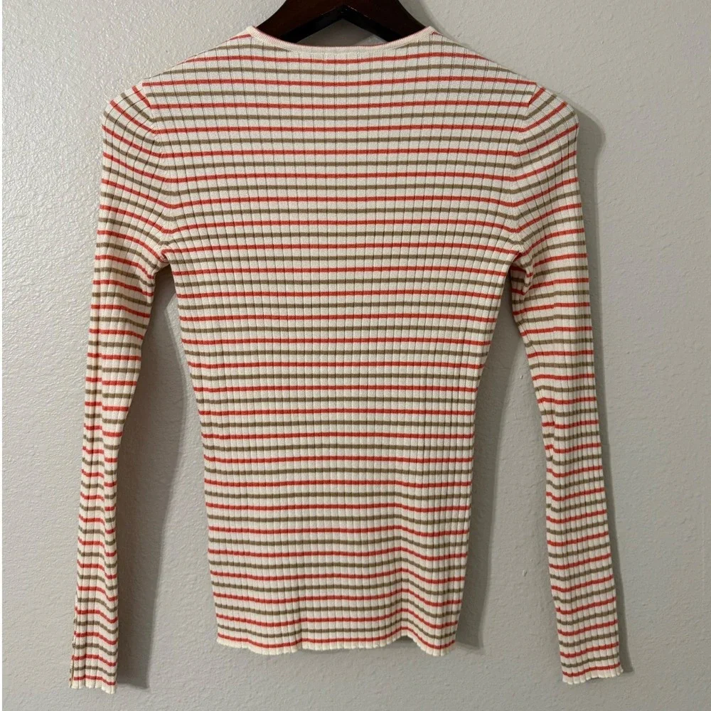 J‎ McLaughlin Women's Striped Ribbed Knit Sweater Size Small Coral Brown Cream